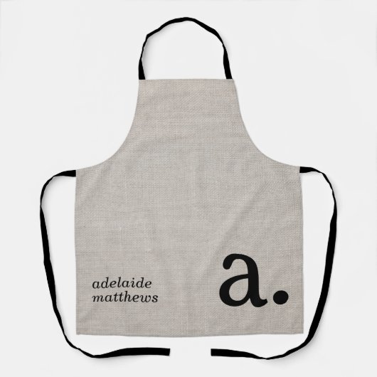 モノグラムエレガントリネンモダンルックイニシャル名 エプロン (正面)