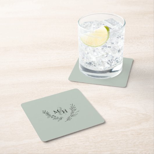 モノグラムエレガントリースセージ結婚ズ スクエアペーパーコースター (インサイチュ)