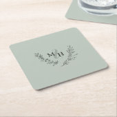 モノグラムエレガントリースセージ結婚ズ スクエアペーパーコースター (アングル)