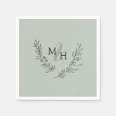 モノグラムエレガントリースセージ結婚ズ スタンダードカクテルナプキン (正面)