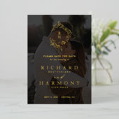 モノグラムエレガントリースブラックフォトセーブ日付 箔招待状 (立ち正面)