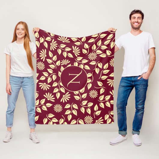 モノグラムエレガントリーフデイジーパターンブルゴーニュ風呂 フリースブランケット (インサイチュ)