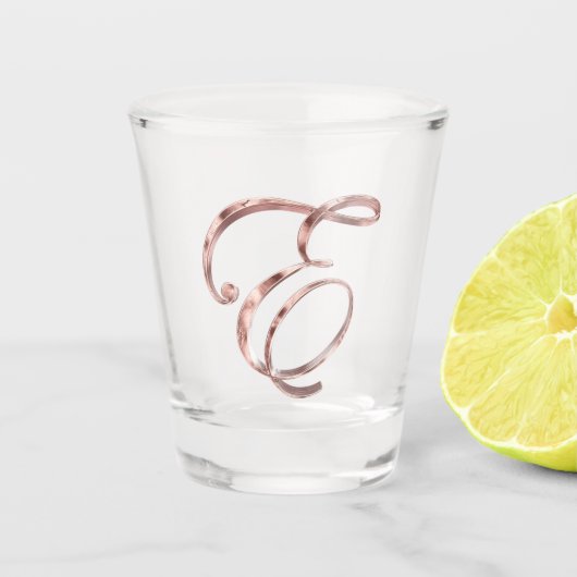 モノグラムエレガントレターEバラ金ゴールドシック ショットグラス (正面)