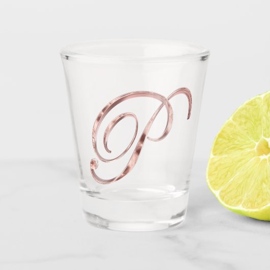 モノグラムエレガントレターPバラ金ゴールドシック ショットグラス (正面)