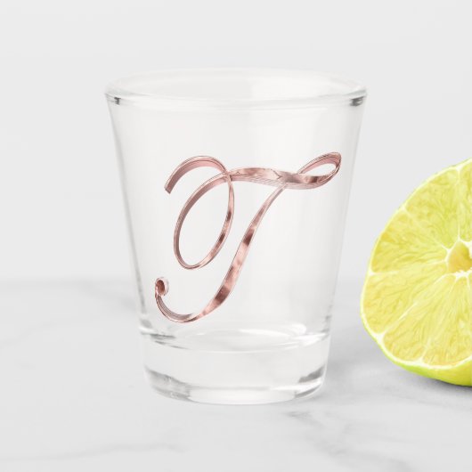 モノグラムエレガントレターTバラ金ゴールドシック ショットグラス (正面)