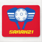 モノグラムエレガントレッドとブルーのピクレボール選手 マウスパッド (正面)