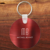 モノグラムエレガントレッドフェイクブラシ付き金属キーチェーン キーホルダー (裏面)