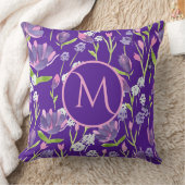 モノグラムエレガントロマンチックパープルフェミニンフローラ クッション (ブランケット)