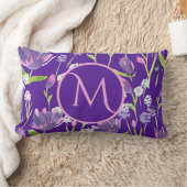 モノグラムエレガントロマンチックピンクパープルフローラ ランバークッション (ブランケット)