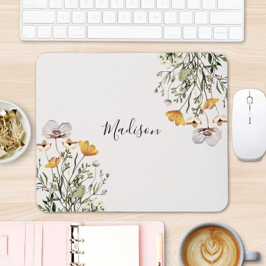 モノグラムエレガントワイルドフラワーブーケフローラ マウスパッド