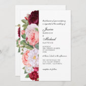 モノグラムエレガントヴィンテージバラブルグンディ結婚ズ 招待状 (正面/裏面)