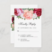 モノグラムエレガントヴィンテージブルゴーニュ結婚ーバラ 出欠カード (正面/裏面)