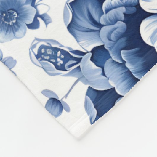 モノグラムエレガントヴィンテージ青色花の模様 フリースブランケット (角)