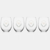 モノグラムエレガント付きオリーブ枝シールド ステムなしワイングラス (正面)