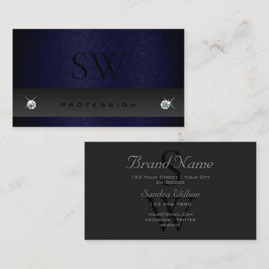 モノグラムエレガント付きダークグレーブルーのヘビ模様 名刺 (正面/裏面)