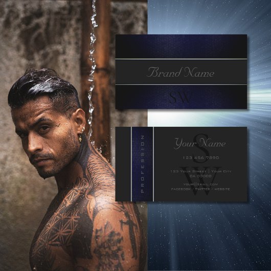 モノグラムエレガント付きダークブルーグレーのヘビ模様 名刺