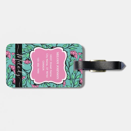 モノグラムエレガント付きピンクのフローララゲージタグ ラゲッジタグ (裏面横)