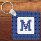 モノグラムエレガント付き灰色がかったブルーキーチェーン キーホルダー (正面)