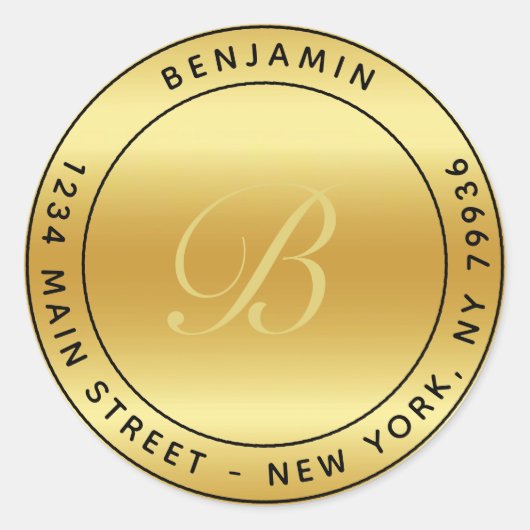モノグラムエレガント円形差出人住所金ゴールド ラウンドシール (正面)