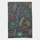 モノグラムエレガント冬植物学 キッチンタオル (縦)