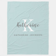 モノグラムエレガント名ブルーフリースブランケット