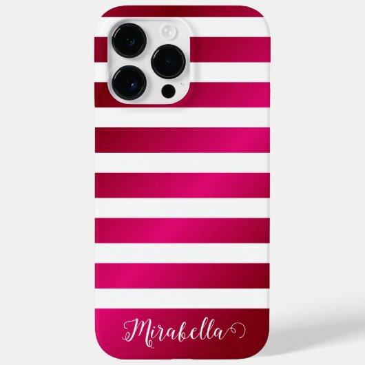 モノグラムエレガント名ホットピンクと白のストライプ Case-Mate iPhoneケース (裏面)