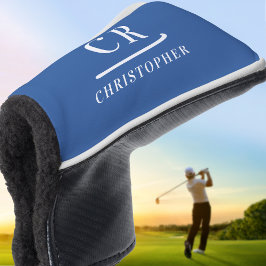 モノグラムエレガント名モダンイニシャルブルーパター ゴルフヘッドカバー