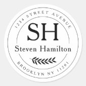 モノグラムエレガント名リーフ差出人住所 ラウンドシール (正面)