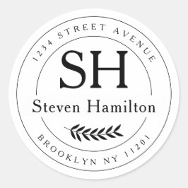 モノグラムエレガント名リーフ差出人住所 ラウンドシール