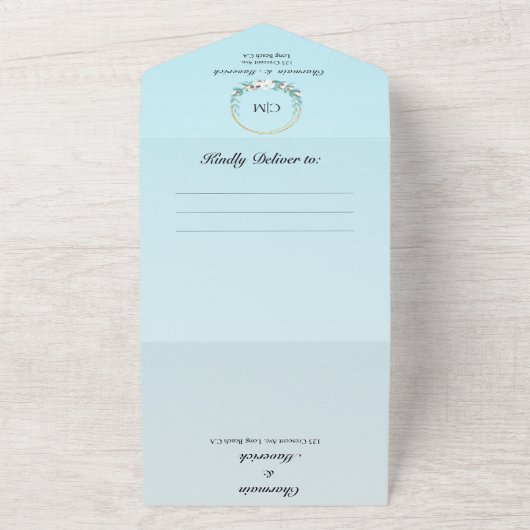 モノグラムエレガント夏ビーチ結婚式すべてI オールインワン招待状 (外側)