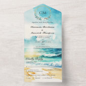 モノグラムエレガント夏ビーチ結婚式すべてI オールインワン招待状 (内側)
