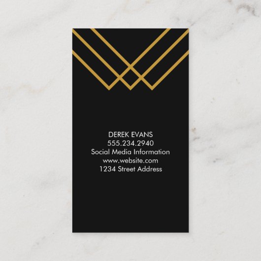 モノグラムエレガント幾何学的金ゴールド線シンプル黒 名刺 (裏面)