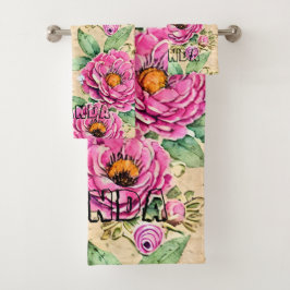 モノグラムエレガント手描きフローラ素朴 バスタオルセット