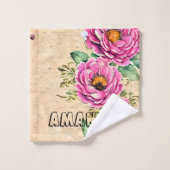 モノグラムエレガント手描きフローラ素朴 バスタオルセット (ウォッシュタオル)