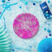 モノグラムエレガント抽象芸術明るい赤紫色ピンクフローラ ペーパープレート (パーティー)