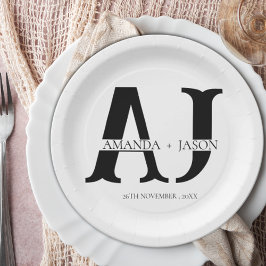 モノグラムエレガント新郎新婦が結婚式パーティーを命名 ペーパープレート