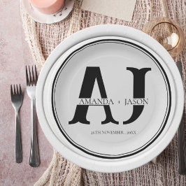 モノグラムエレガント新郎新婦が結婚式パーティーを命名 ペーパープレート