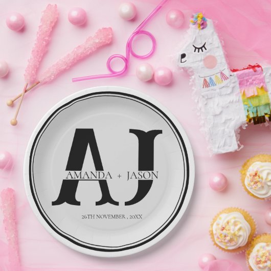 モノグラムエレガント新郎新婦が結婚式パーティーを命名 ペーパープレート (パーティー)