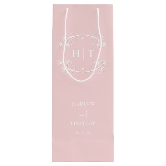 モノグラムエレガント書道ピンク抱き枕結婚ズ ワインギフトバッグ (裏面)