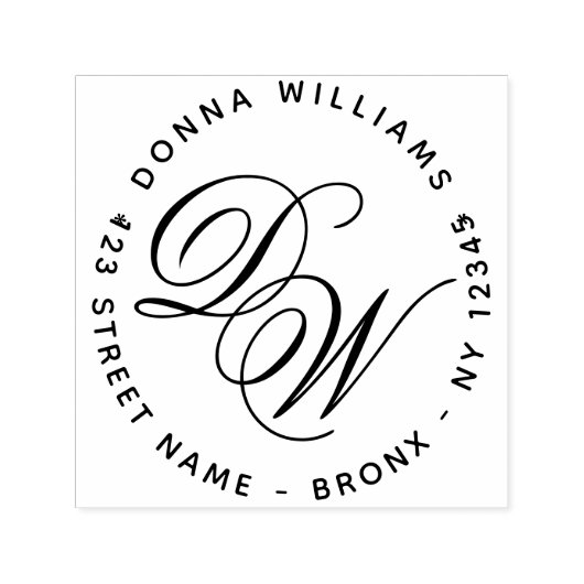 モノグラムエレガント書道2イニシャル住所 セルフインキングスタンプ (デザイン)