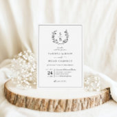 モノグラムエレガント植物学リースQRコード結婚ズ 招待状