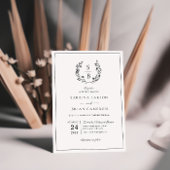 モノグラムエレガント植物性リース結婚ズ 招待状