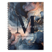 モノグラムエレガント水彩大理石ピンクブルーガーリー ノートブック (正面)