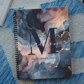 モノグラムエレガント水彩大理石ピンクブルーガーリー ノートブック