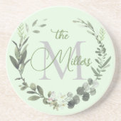 モノグラムエレガント水彩植物姓 コースター (正面)