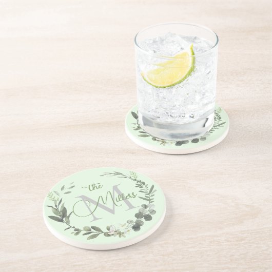 モノグラムエレガント水彩植物姓 コースター (側面)