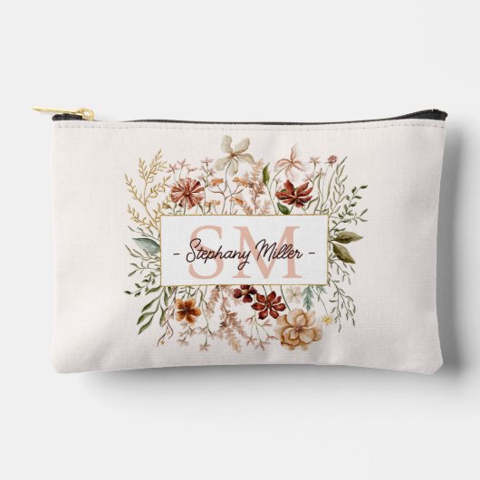 モノグラムエレガント水彩秋ワイルドフラワーフローラ アクセサリーポーチ (正面)
