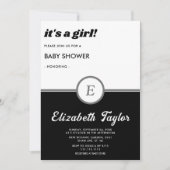 モノグラムエレガント白黒シックな赤ちゃんシャワー 招待状 (正面)