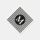 モノグラムエレガント白黒ストライプ文字 スタンダードカクテルナプキン (角)