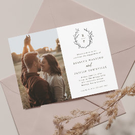 モノグラムエレガント白黒フォト婚約 招待状